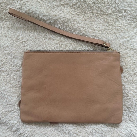 Martina Mori Tan Genuine Leather Floral Embellishment Wristlet Girly Feminine - Picture 3 of 5